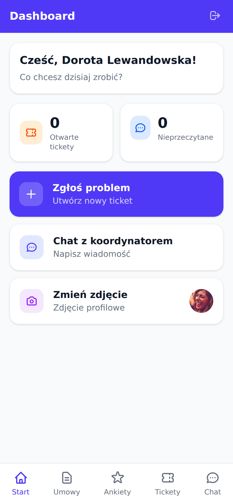 Aplikacja PWA — dashboard opiekunki